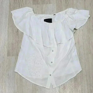 NWT Affliction Women's Sydney Off Shoulder Woven Ruffle Top White Size XS